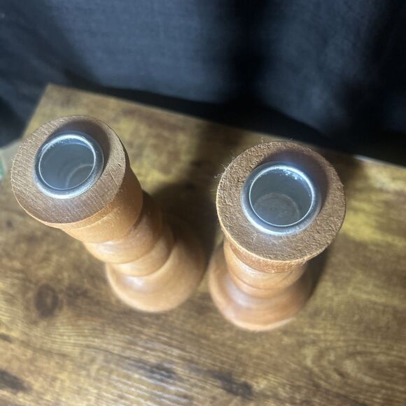 Wood Candlestick Holders Set of 2- 8” Natural Farmhouse Rustic Rounded Design - Picture 8 of 11